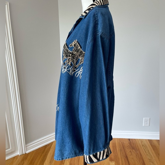Dress Barn denim zebra safari shirt size 18/20 embroidery applique zoo teacher - Picture 6 of 16